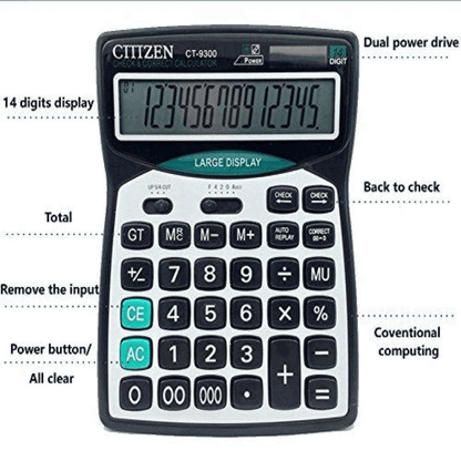 14 digit solar dual power calculator ct 9300