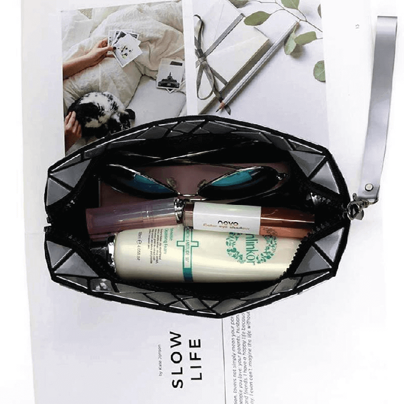 Geometric design pvc makeup pouch