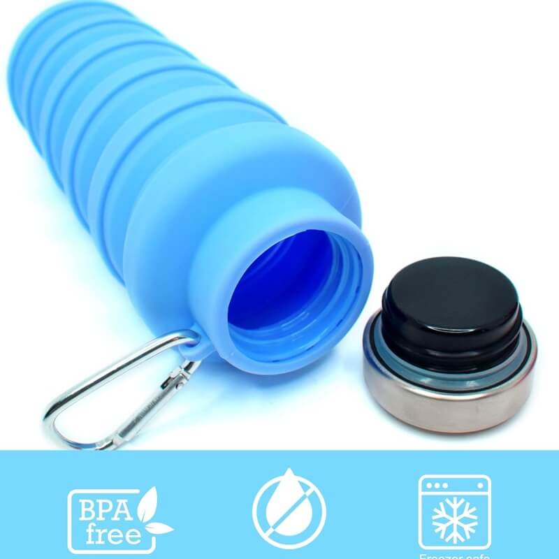 Foldable silicone water bottle leakproof