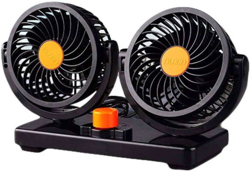 Dual head electric car fan