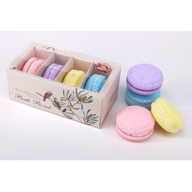 1 box of 4 macaron cookies bath bombs