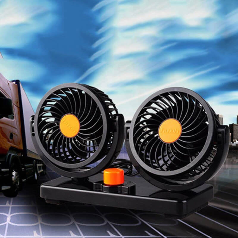 Dual head electric car fan