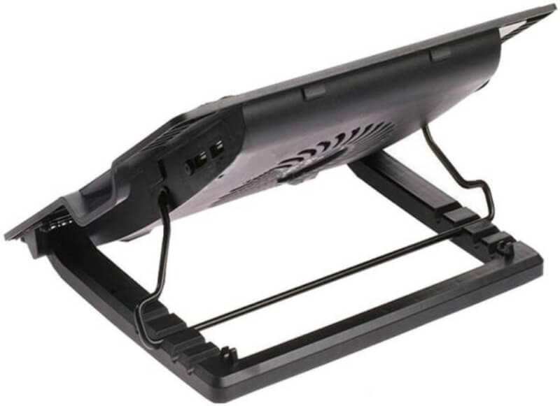 Adjustable ergo stands with powerful cooling fan.    