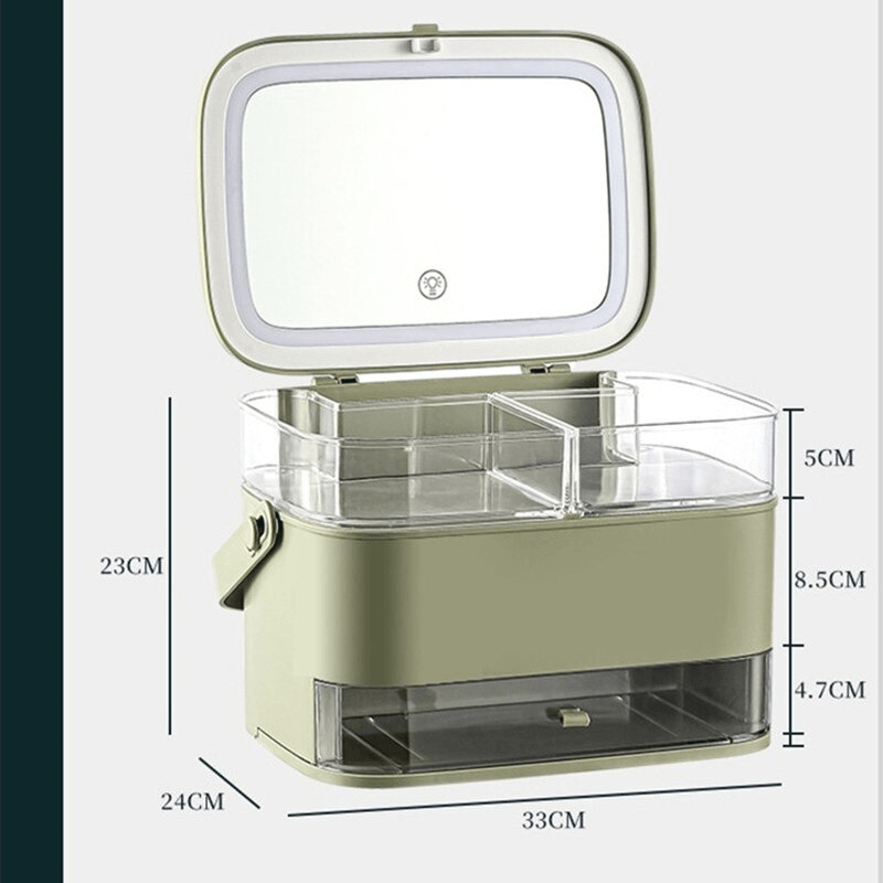 Drawer type led mirror cosmetic storage box