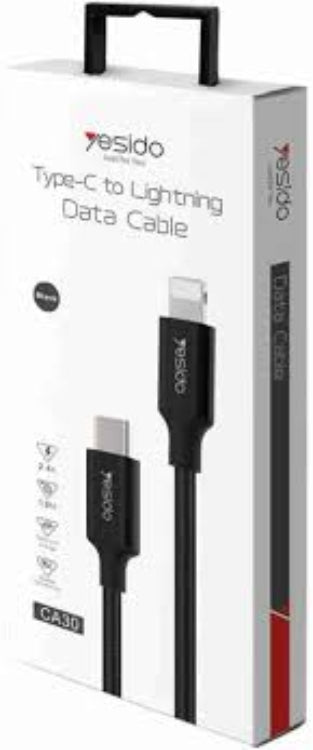 Black 2.4 a yesido ca30 type c lightning data cable