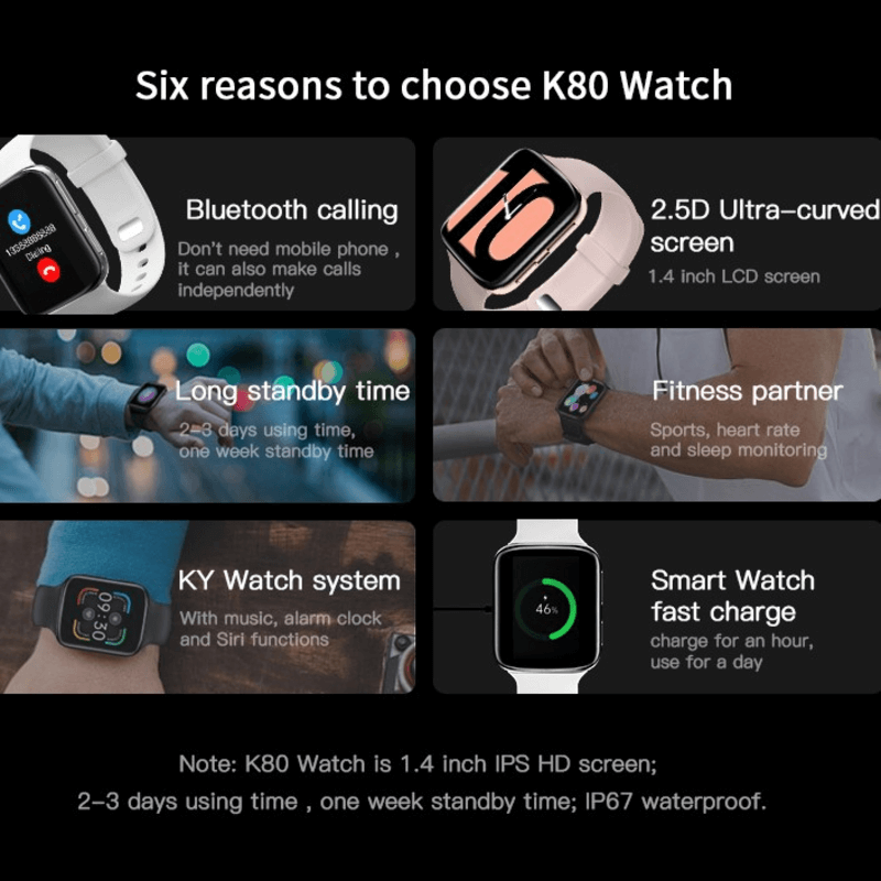 K80 bluetooth smart watch touchscreen