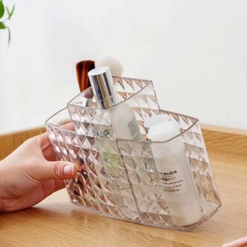 Acrylic diamond cut makeup organizer