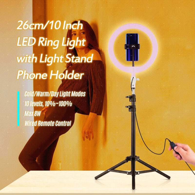 26cm ring light with 7 feet adjustable tripod&mobile holder