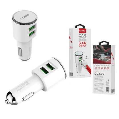 Ldnio 3.4a dual 2 usb auto usb car charger + led indicator