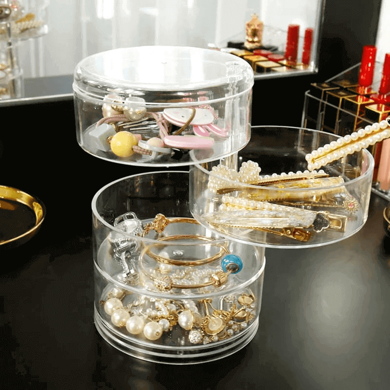 Transparent rotating plastic jewelry box