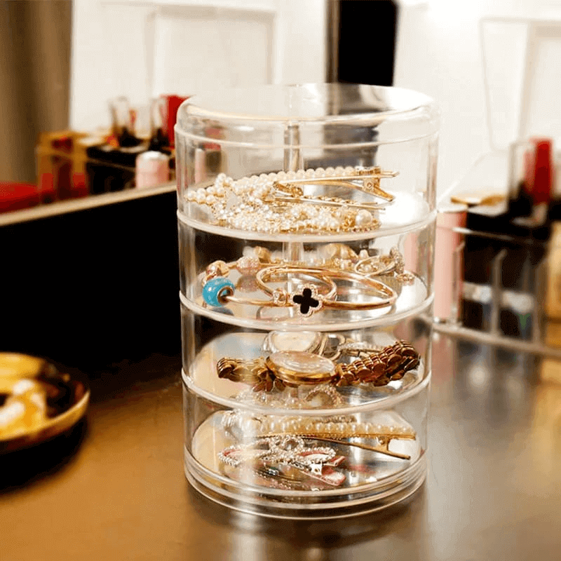 Transparent rotating plastic jewelry box